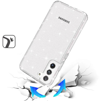 For Samsung Galaxy S21+ Plus Transparent Glitter Shiny Sparkle Bling TPU Rubber Hard Back Hybrid Frame Shockproof Case Cover Clear