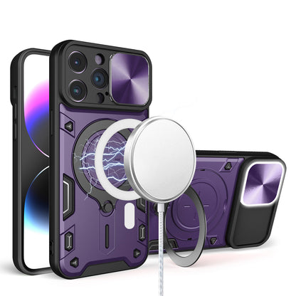 For Apple iPhone 16 Plus (6.7") Hybrid Magnetic Circle 360° Ring Kickstand with MagSafe Compatible & Camera lens Protector Case Cover Purple