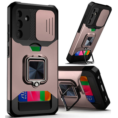 For Samsung Galaxy A36 Wallet Case with Ring Stand & Slide Camera Cover Back Credit Card Slot Holder, Military Grade Case Cover