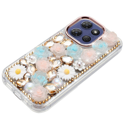 For Motorola Moto G Stylus 5G 2025 Fashion Daisy Floral Series, Full 3D Bling Crystal Diamonds Sparkling Rhinestone Glitter Hybrid Design Case Cover