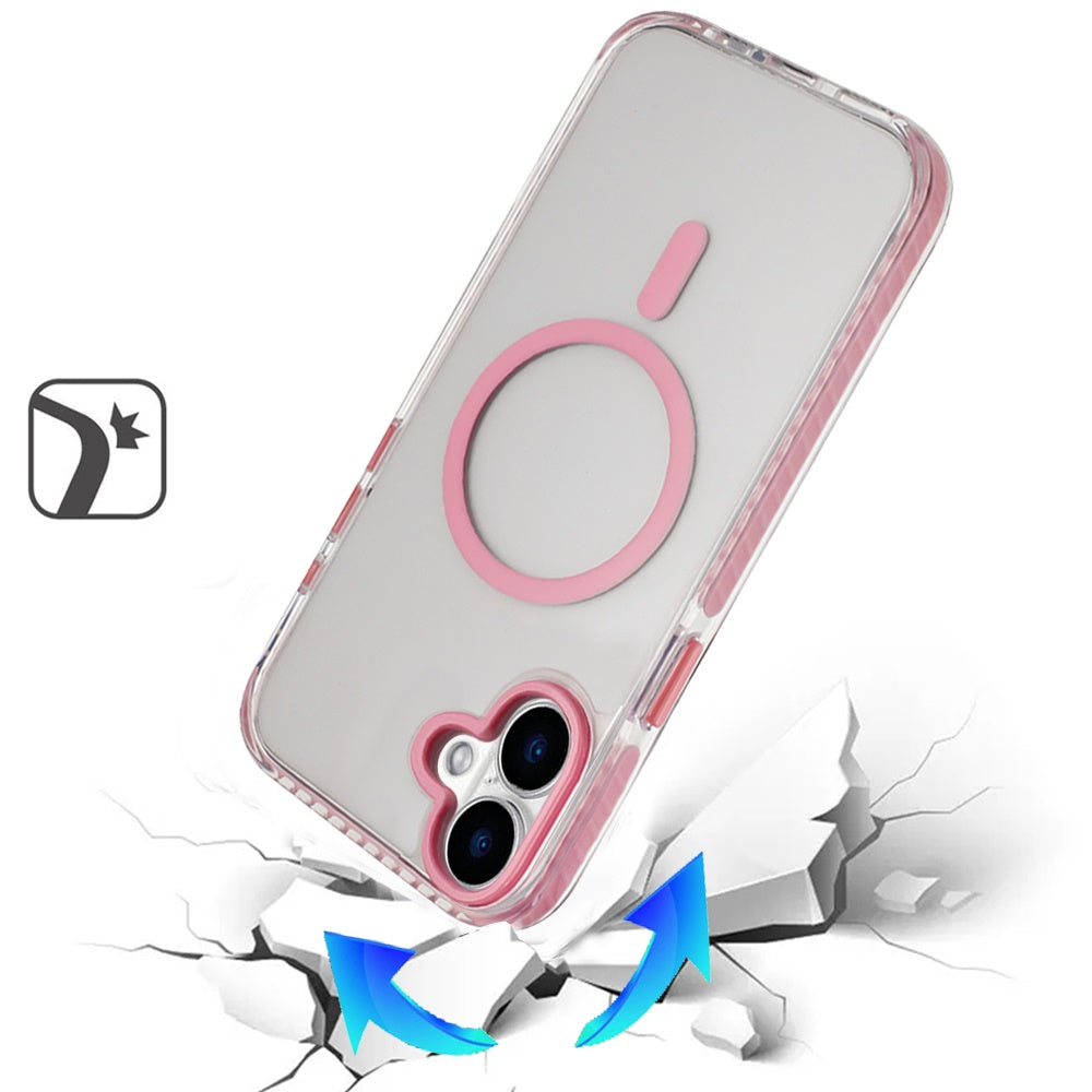For Apple iPhone 17 Transparent Hybrid with Color-Matched Magnetic Circle, Rubber TPU Frame Hard PC Shockproof Case Cover