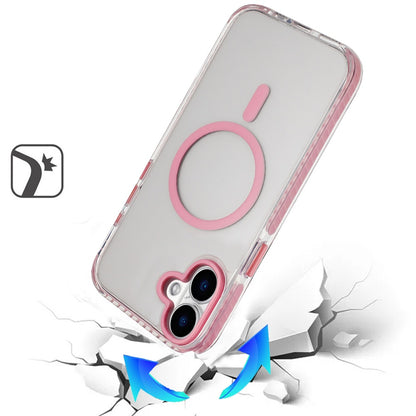For Apple iPhone 17 Transparent Hybrid with Color-Matched Magnetic Circle, Rubber TPU Frame Hard PC Shockproof Case Cover