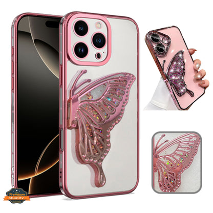 For Samsung Galaxy A16 Glitter 3D Butterfly Bling Case, Chrome Electroplate Sparkle Liquid Flowing Plating Hybrid Bumper Case Cover