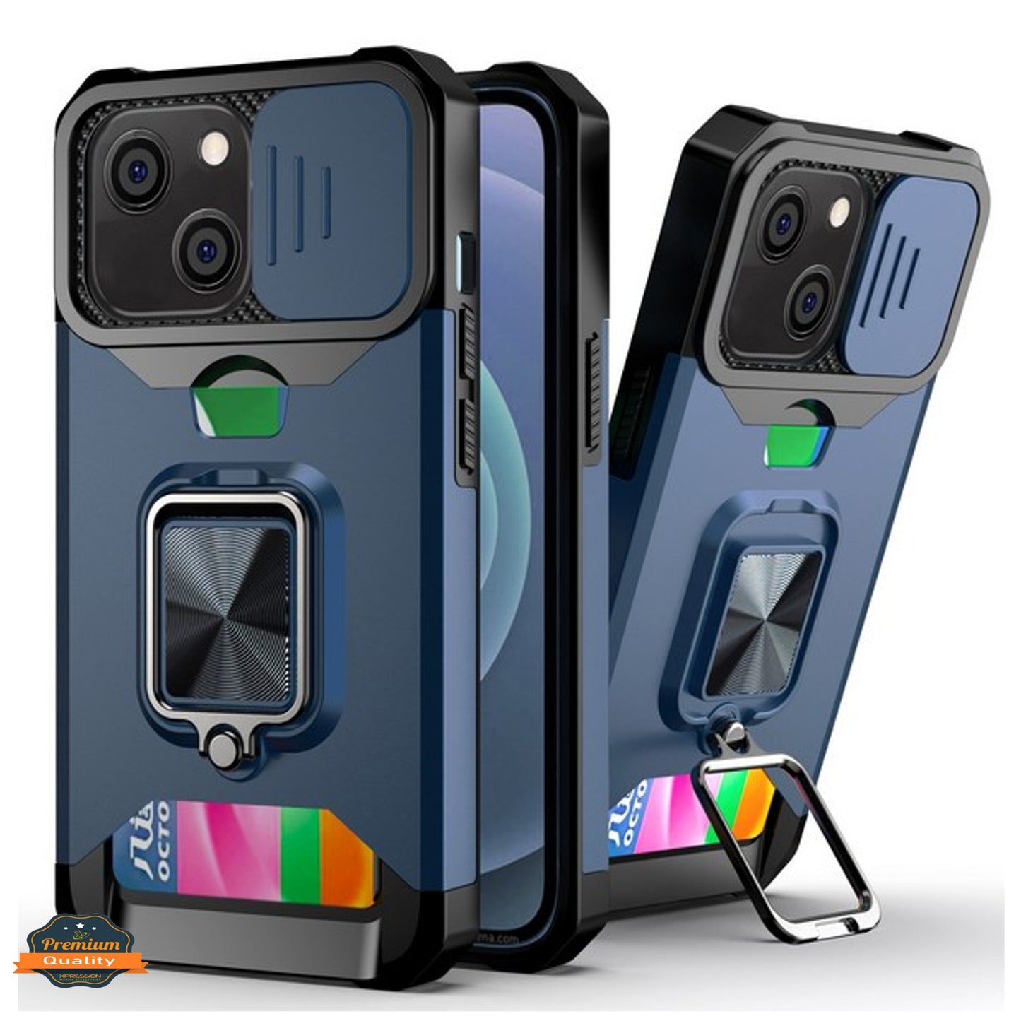 For Apple iPhone 16 Pro (6.3") Wallet Designed with Camera Protection, Card Slot & Ring Kickstand Magnetic Car Mount Case Cover