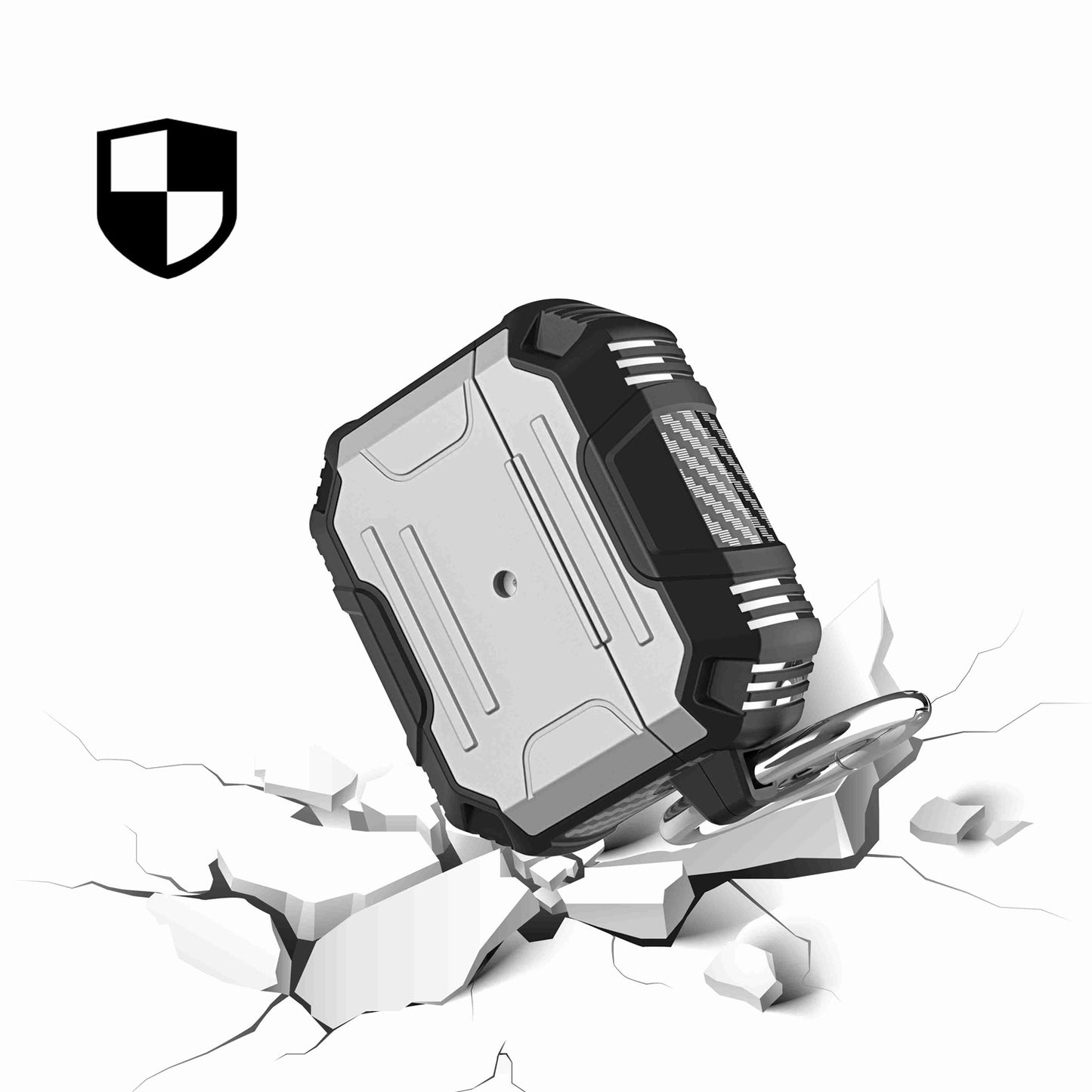 For Airpods Pro 3 (2025) Full-Body Rugged ShockProof Hybrid With Metal Hook Carabiner Heavy Duty Armor Carbon Fiber Case Cover