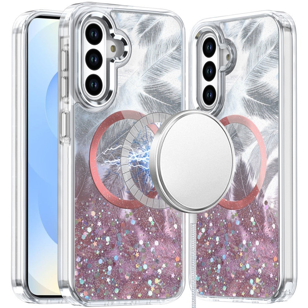 For Apple iPhone 15 Pro Max Epoxy Glitter Shimmer Fashion Case with Magnetic Magsafe Compatible Hybrid Sparkling Slim Protective Case Cover Light Pink