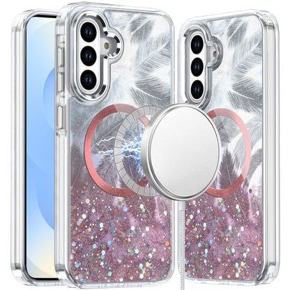 For Apple iPhone 15 Pro Max Epoxy Glitter Shimmer Fashion Case with Magnetic Magsafe Compatible Hybrid Sparkling Slim Protective Case Cover Light Pink