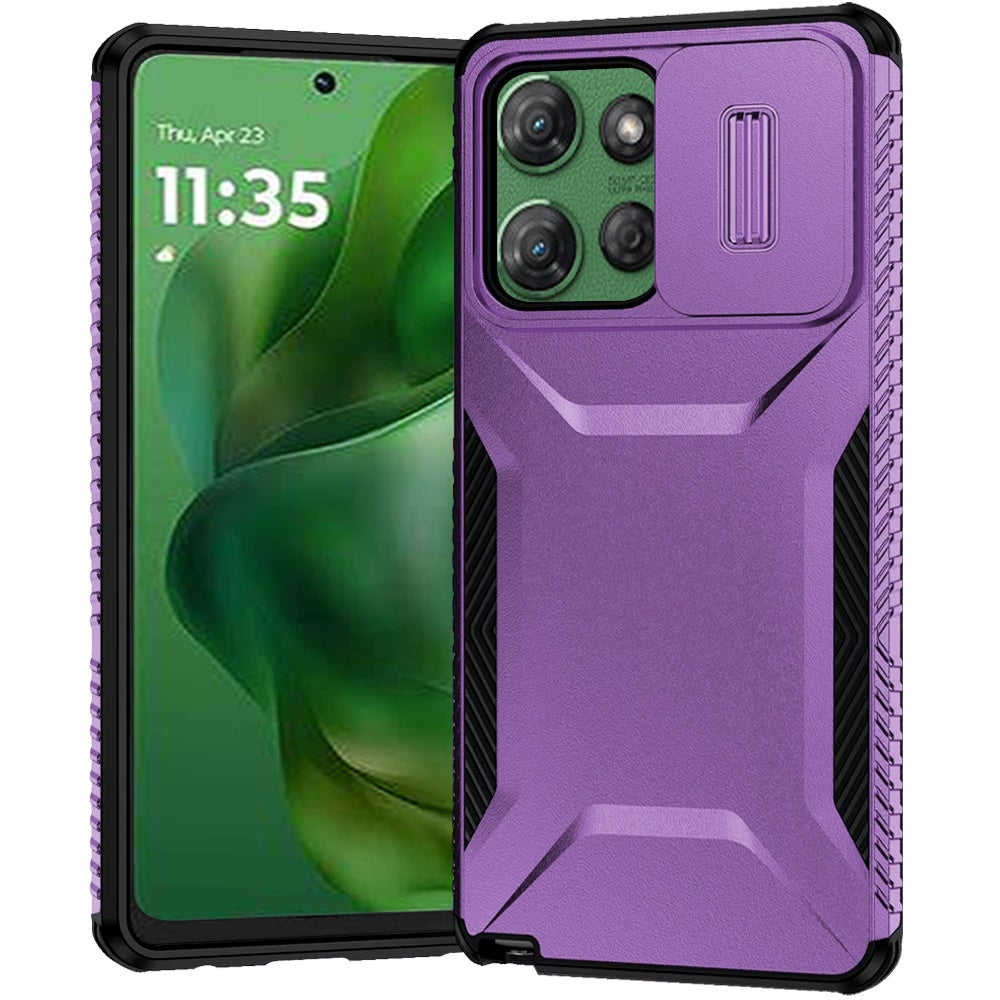 For Motorola Edge 2025 Slim Fit Shockproof Hybrid with Slide Camera Window Covering, Rugged Tpu Silicone Hard PC Bumper Case Cover