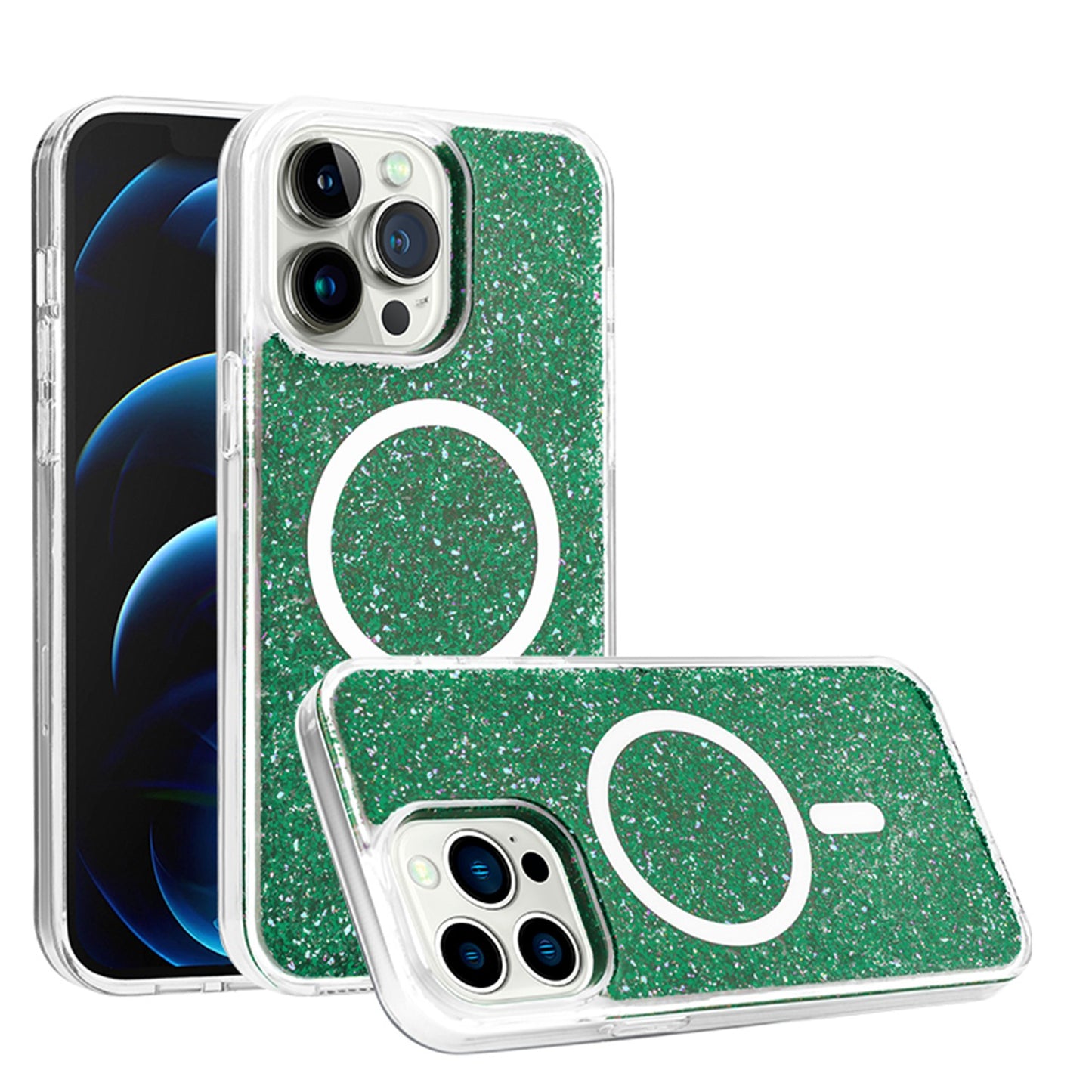 For Apple iPhone 16 Pro Max (6.9") Magnetic MagSafe Wireless Compatible Epoxy Glitter Shiny Sparkle Bling Hybrid Slim PC + TPU Frame Case Cover