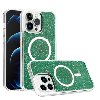 For Apple iPhone 16 Pro Max (6.9") Magnetic MagSafe Wireless Compatible Epoxy Glitter Shiny Sparkle Bling Hybrid Slim PC + TPU Frame Case Cover