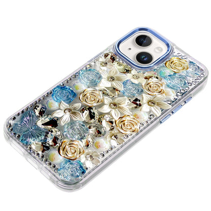 For Samsung Galaxy A17 5G 3D Diamond Floral Roses Flower Bling Stone Hybrid, Sparkly Rhinestone Gemstone Back Shockproof Case Cover
