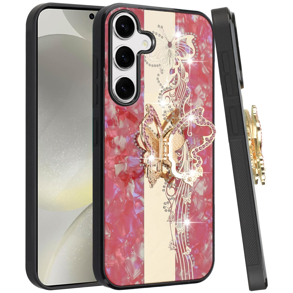 For Samsung Galaxy S25+ /S25 Plus /S24+ Plus Diamonds 3D Fashion Bling Sparkly Glitter Ornaments Engraving Hybrid with Ring Stand Case Cover