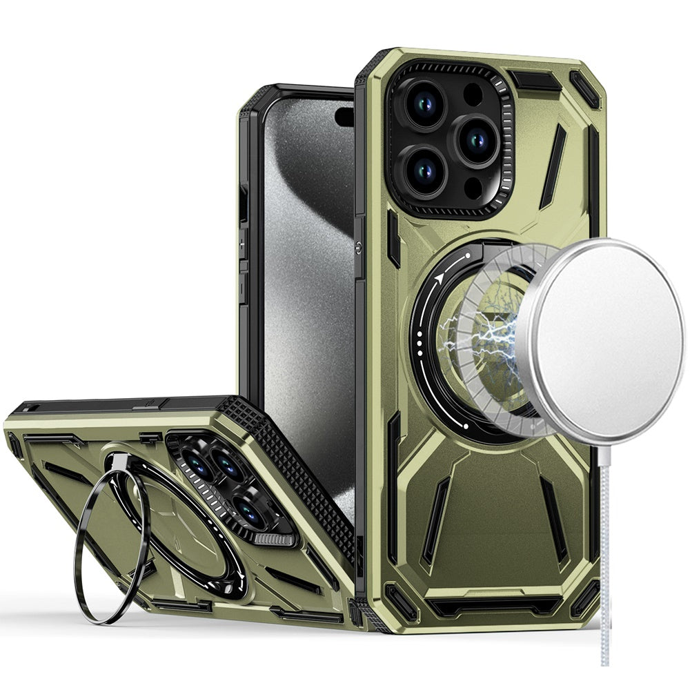 For Apple iPhone 15 Pro Max Hybrid Magnetic Ring and 360° Rotational Kickstand with MagSafe Compatible, Military Grade Drop Protection Case Cover