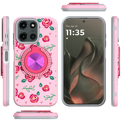 For Motorola Edge 2025 Pattern Design Hybrid with Invisible Ring Stand & Magnetic Back, Shockproof Protective Grip Case Cover
