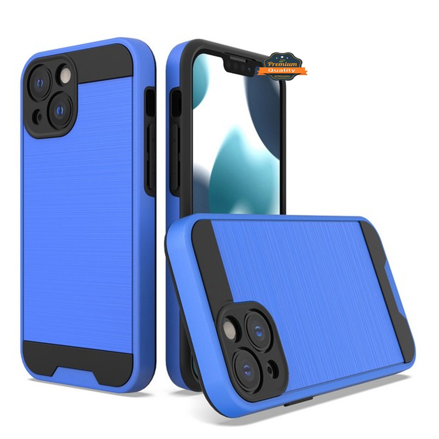 For Apple iPhone 15 Pro (6.1") Slim Fit Rugged TPU + Hard PC Brushed Metal Texture Hybrid Dual Layer Armor Shockproof  Phone Case Cover