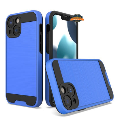 For Apple iPhone 15 Pro (6.1") Slim Fit Rugged TPU + Hard PC Brushed Metal Texture Hybrid Dual Layer Armor Shockproof  Phone Case Cover