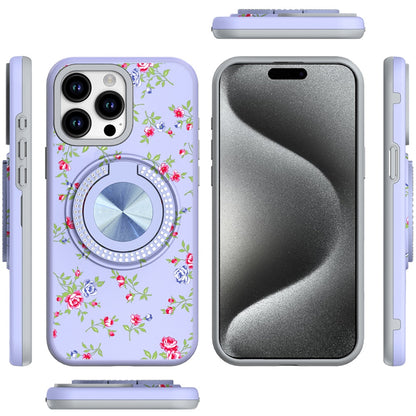 For Apple iPhone 15 Pro Max Pattern Design Hybrid with Invisible Ring Stand & Magnetic Back, Shockproof Protective Grip Case Cover