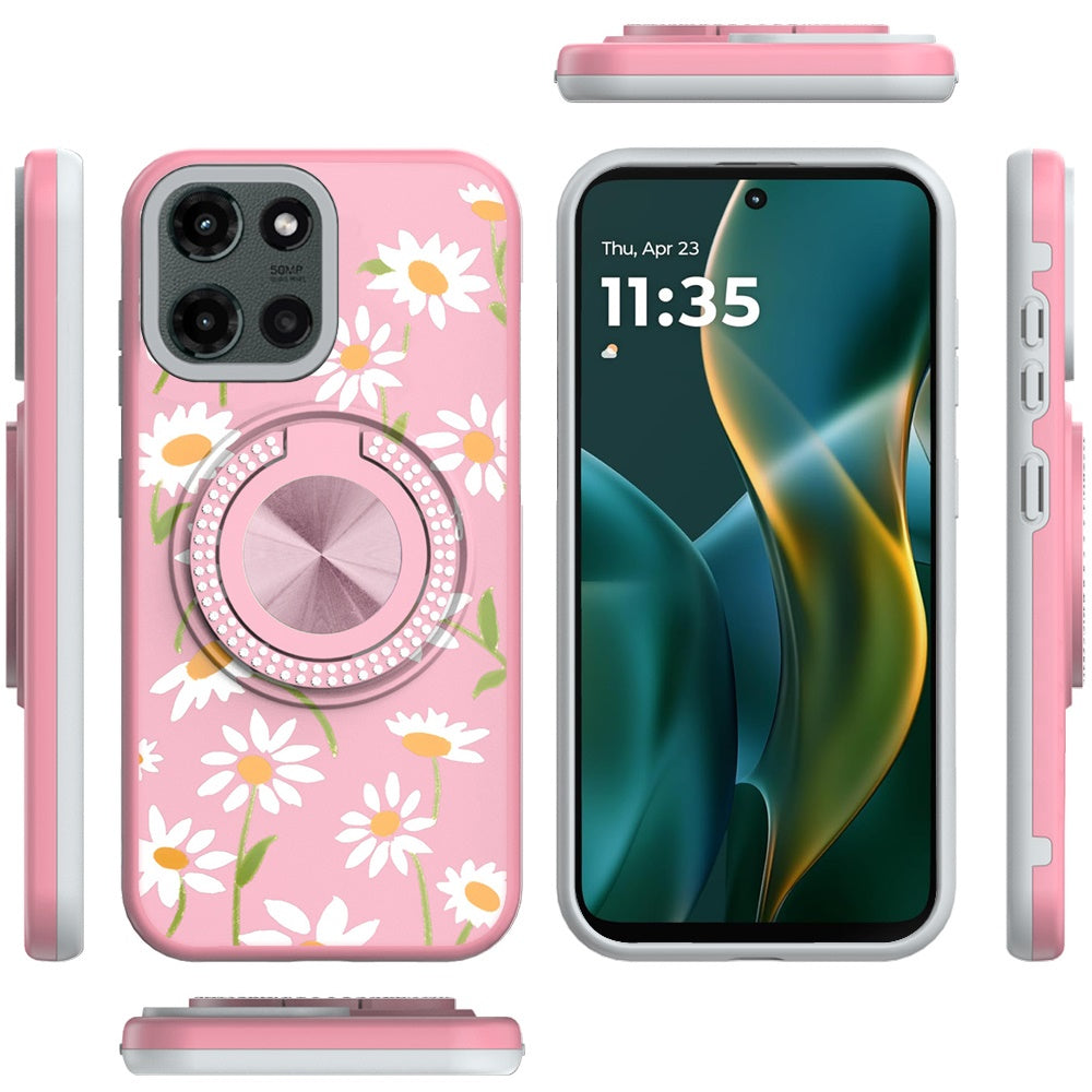 For Motorola Moto G Stylus 5G 2025 Pattern Design Hybrid with Invisible Ring Stand & Magnetic Back, Shockproof Protective Grip Case Cover