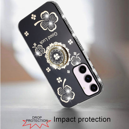 For Samsung Galaxy S23+ Plus Diamonds Bling All Around Edges Sparkly Glitter Hybrid Ring Stand Holder Fashion Good Luck Case Cover