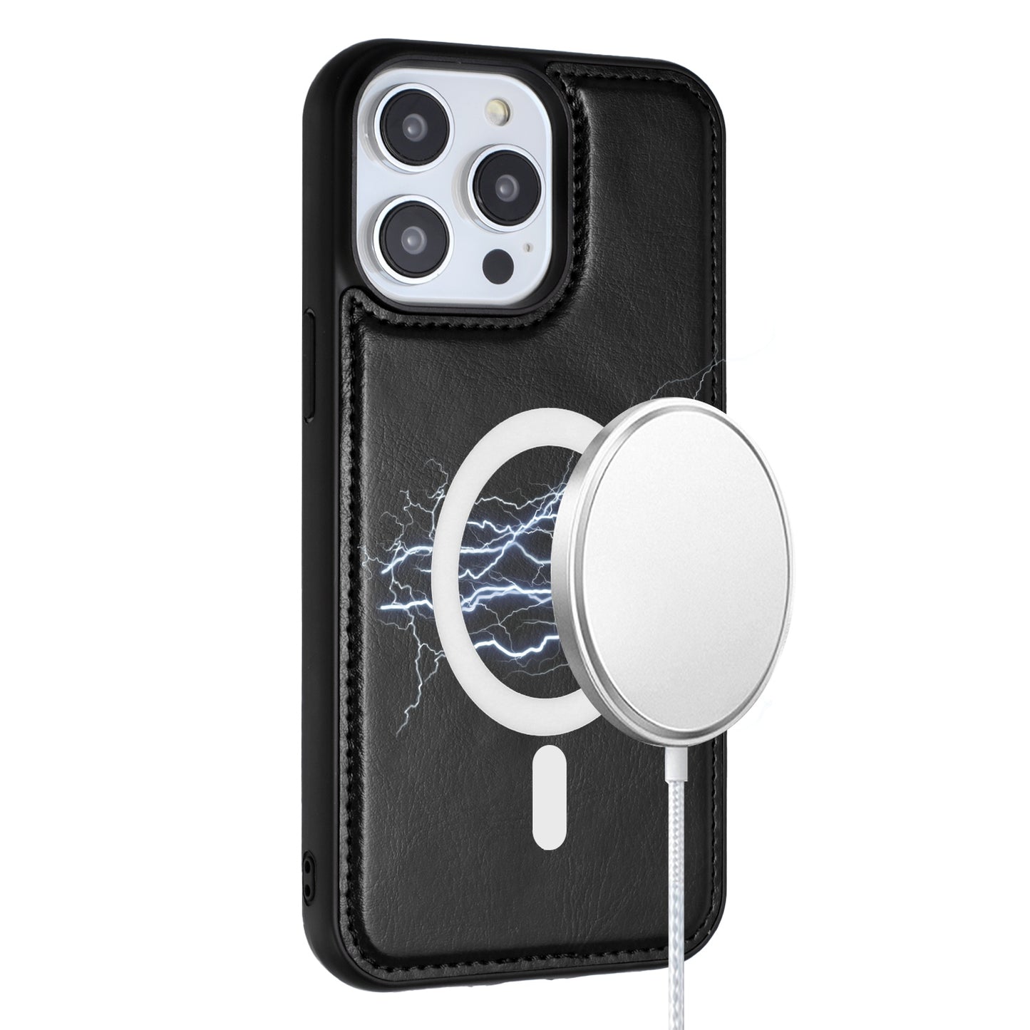 For Apple iPhone 16 Pro Max (6.9") Deattachable PU Leather Hybrid Wallet Money Credit Card Holder Support Magsafe Charger Case Cover Black