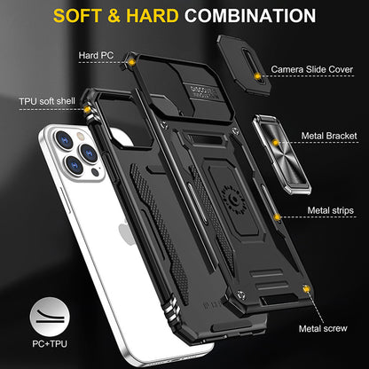 For Samsung Galaxy Z Fold 7 Hybrid Magnetic Ring Stand Case with Slide Camera Lens Protection, TPU Rubber Shockproof Case Cover