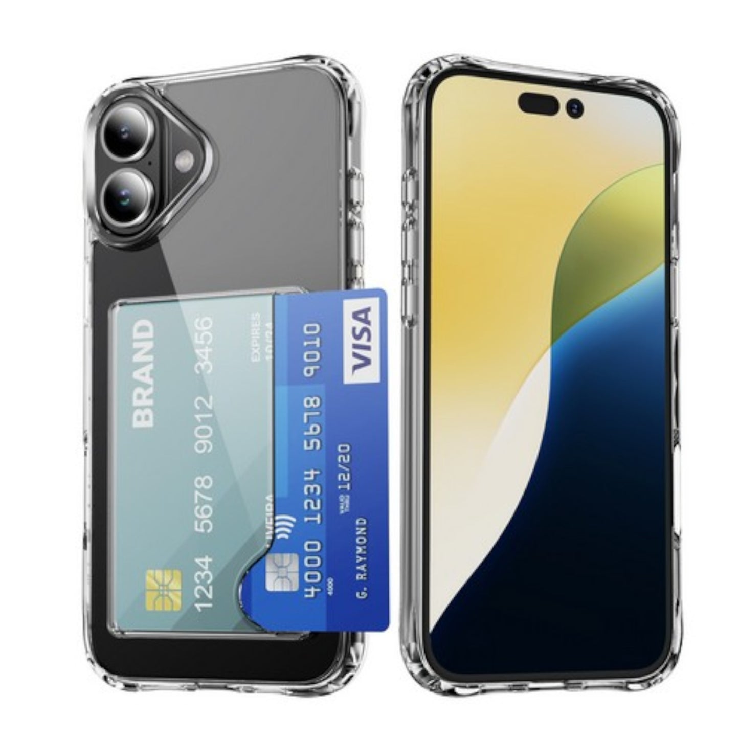 For Apple iPhone 17 Pro Acrylic TPU Clear Case Hold 2 Credit Card Slots, Slim Protective Wallet Cover Silicone Hybrid Case Cover Clear
