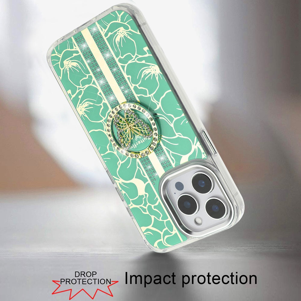For Motorola Edge 2025 Diamonds 3D Butterfly Floral Design Bling Sparkly Glitter Hybrid Metal Fashion with Ring Stand Case Cover