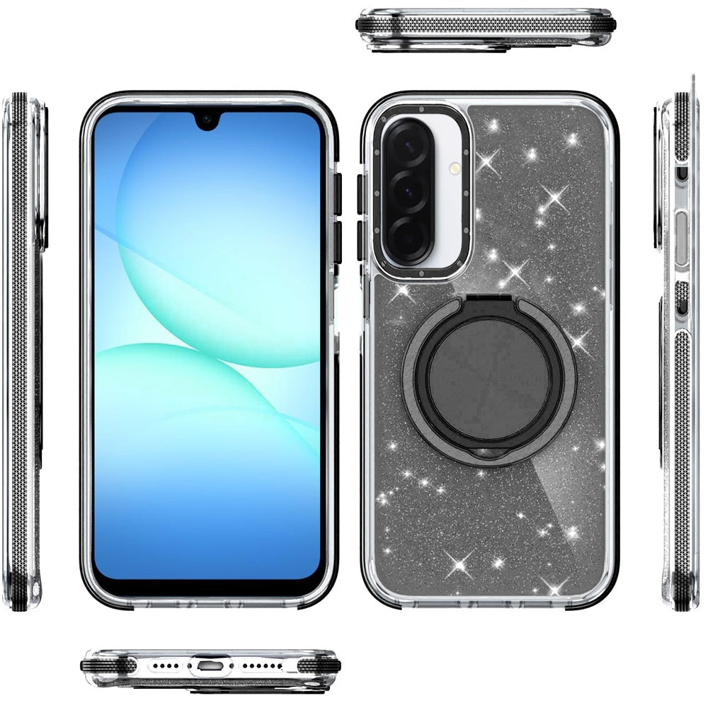 For Samsung Galaxy A17 5G Slim Bling Glitter Sparkly Shimmer Hybrid with Magnetic Ring and 360° Rotational Stand [Compatible with Magsafe] Case Cover