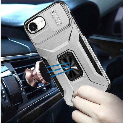 For Motorola Moto G 5G 2025 Case, Camera Cover with Magnetic Rotation Ring Stand, Military Grade Hybrid Hard TPU Shockproof Case Cover Silver