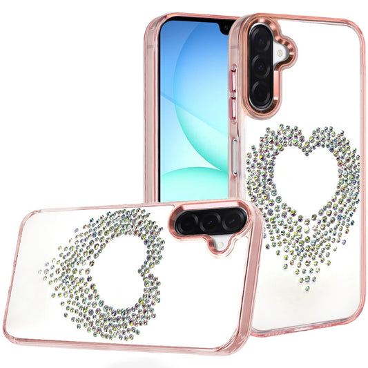 For Samsung Galaxy A17 5G Angel Hearts Bling Glitter Diamond Hybrid TPU Cover, Colorful Frame Shockproof Protective Back Case Cover