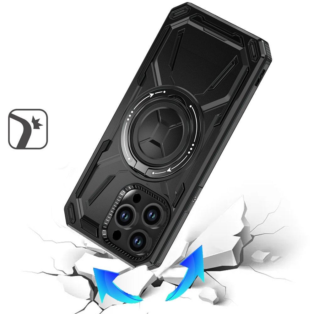 For Apple iPhone 15 Pro Hybrid Magnetic Ring and 360° Rotational Kickstand with MagSafe Compatible, Military Grade Drop Protection Case Cover Black