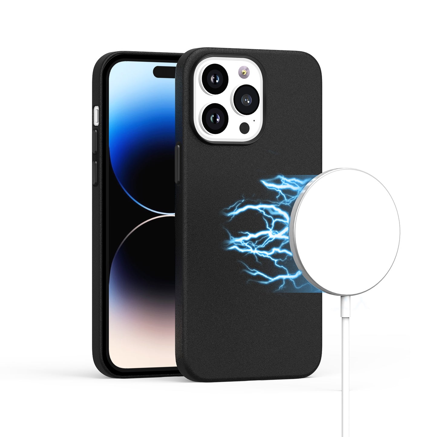 For Apple iPhone 16 Pro (6.3") PU Leather with inner Magnetic Circle Compatible with MagSafe, Rubber TPU Colored Metal Buttons Case Cover