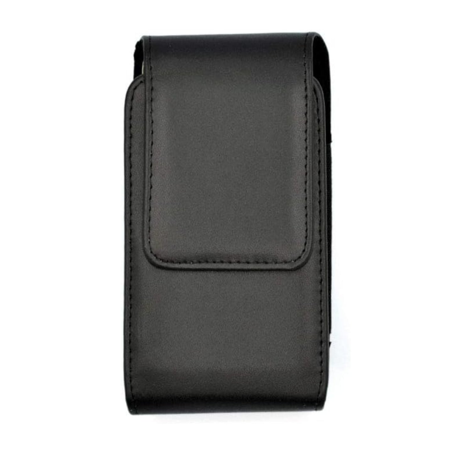 For Apple iPhone 16 (6.1") Universal PU Leather Vertical Phone Pouch Holder Carrying Case [Magnetic Closure] With Fixed Belt Clip Holster Hybrid [Black]