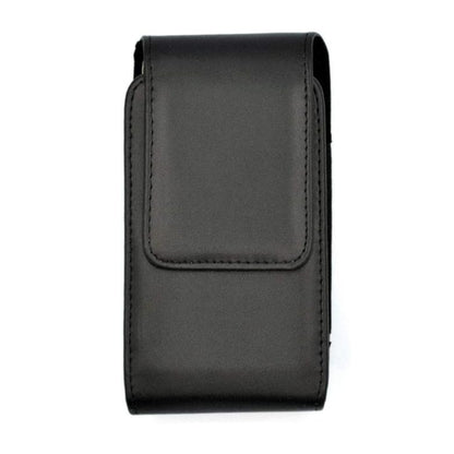 For Apple iPhone 16 (6.1") Universal PU Leather Vertical Phone Pouch Holder Carrying Case [Magnetic Closure] With Fixed Belt Clip Holster Hybrid [Black]