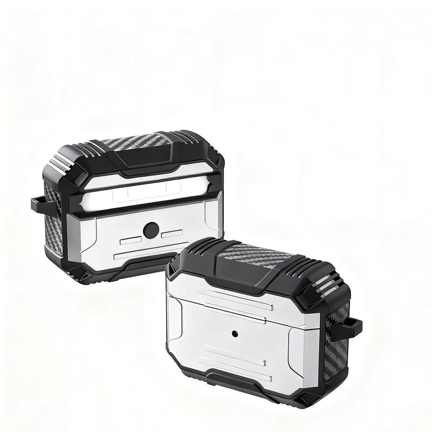 For Airpods Pro 3 (2025) Full-Body Rugged ShockProof Hybrid With Metal Hook Carabiner Heavy Duty Armor Carbon Fiber Case Cover