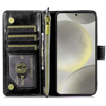 For Samsung Galaxy S25+ /S25 Plus /S24+ Plus Leather Wallet Case with Zipper, 9 Card Slots, Cash Pocket, Stand & Strap, Clutch Pouch Design Case Cover Black