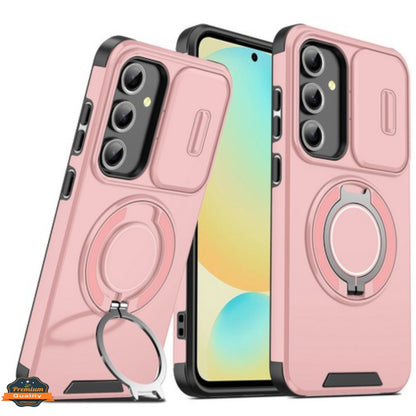 For Samsung Galaxy A36 Hybrid Case with 360° Magnetic Ring Stand, Camera Slide Protector & Compatible with MagSafe Case Cover