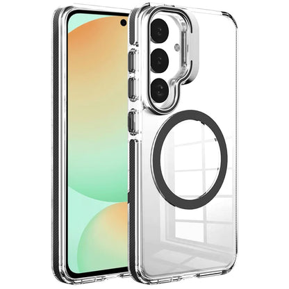 For Samsung Galaxy S25+ /S25 Plus /S24+ Plus Built-in Camera Kick-Stand, Compatible with MagSafe, Transparent Colorful Edged Tough Hybrid TPU Case Cover Clear Black