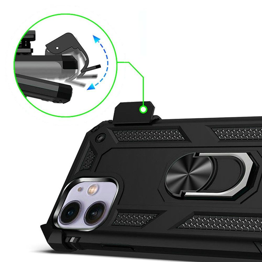 For Samsung Galaxy A06 Hybrid Combo Belt Clip Holster Ring Stand Holder, Military Grade Fit Magnetic Car Mount Shockproof Case Cover Black