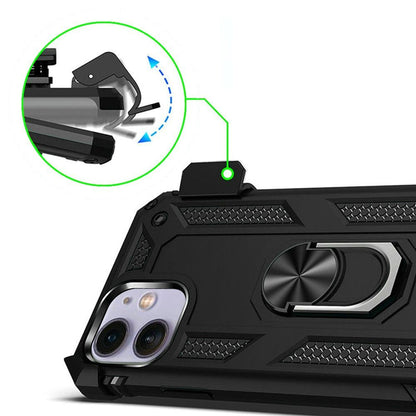 For Samsung Galaxy A06 Hybrid Combo Belt Clip Holster Ring Stand Holder, Military Grade Fit Magnetic Car Mount Shockproof Case Cover Black