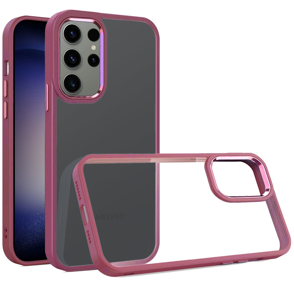 For Samsung Galaxy S25 Fan Edition /Galaxy S25 FE Slim Fit Hybrid Transparent Thick Acrylic with Metal Buttons Frame Protective Hard PC + TPU Shockproof Case Cover Burgundy