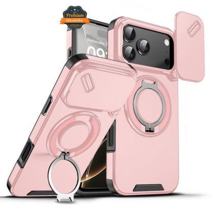For Apple iPhone 17 Pro Max Hybrid Case with 360° Magnetic Ring Stand, Camera Slide Protector & Compatible with MagSafe Case Cover