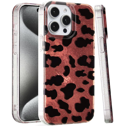 For Apple iPhone 16 Pro Max Glitter Leopard, Fashion Design Animal Skin Print Slim IMD TPU Dual Layer Shockproof Protective Case Cover
