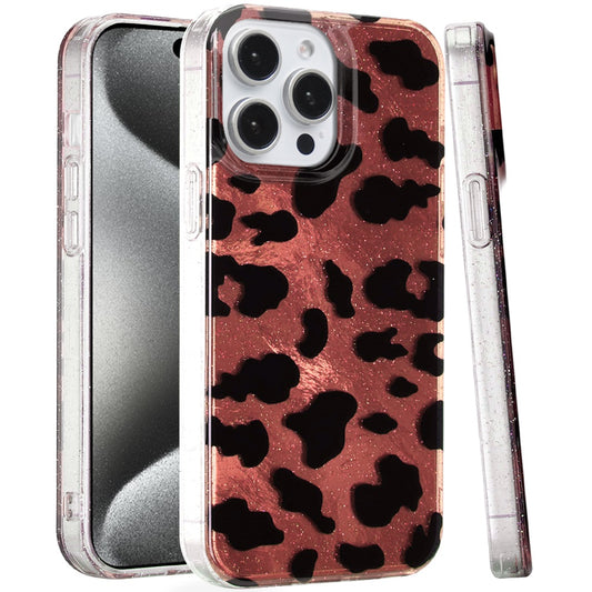 For Apple iPhone 16 Pro Max Glitter Leopard, Fashion Design Animal Skin Print Slim IMD TPU Dual Layer Shockproof Protective Case Cover