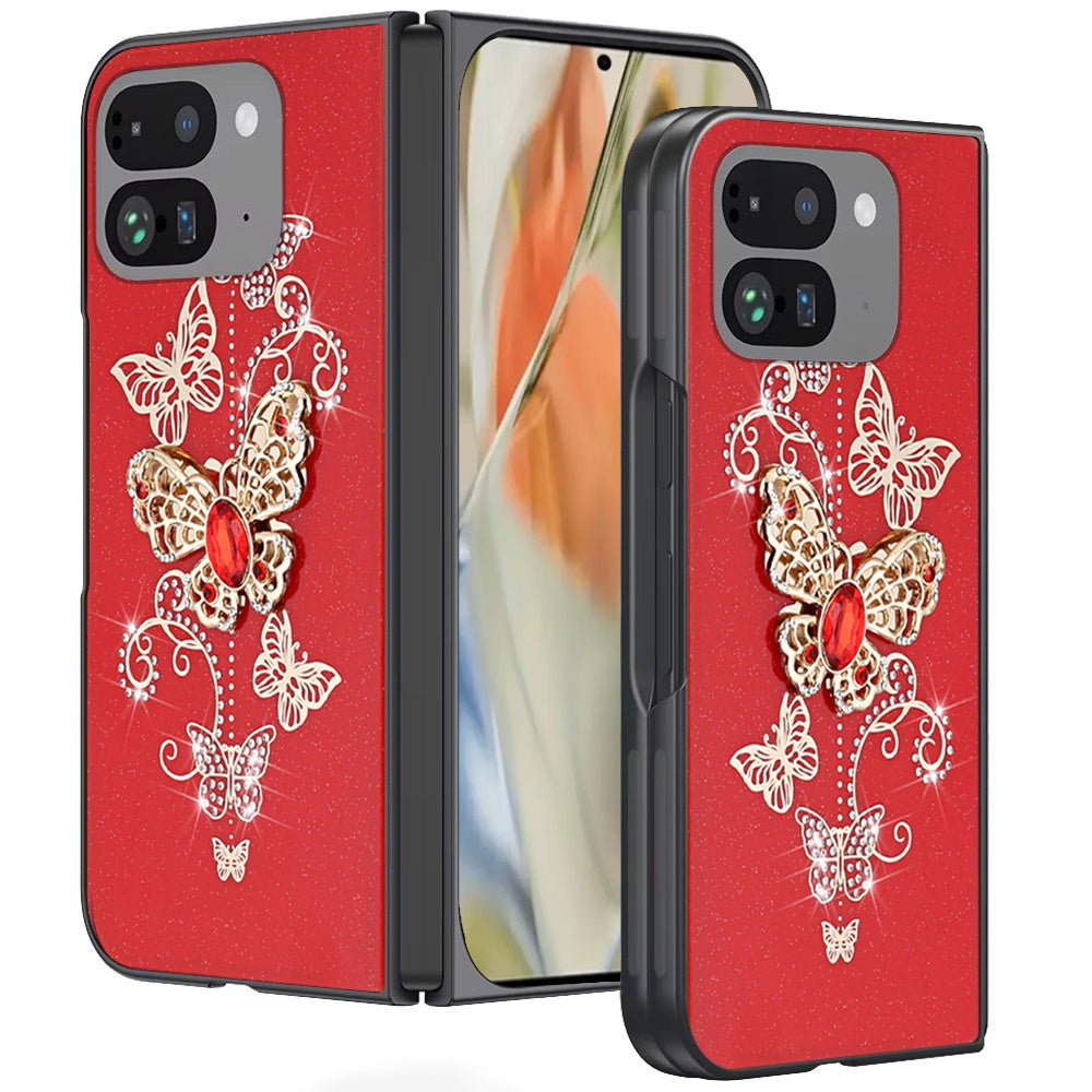 For Google Pixel 10 Pro Fold Diamonds 3D Fashion Bling Sparkly Glitter Ornaments Engraving Hybrid with Ring Stand Case Cover