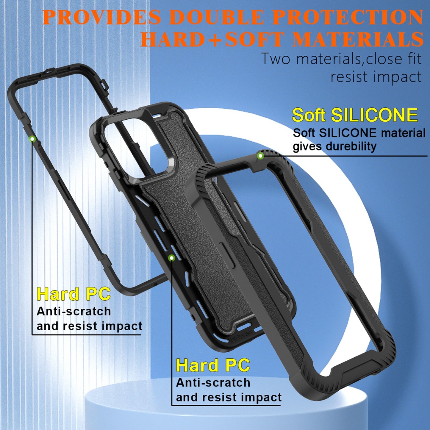 For Apple iPhone 16 Pro (6.3") Tough Hybrid Shockproof Hybrid PC + TPU Bumper Frame Rubber Drop Proof 3in1 Armor Full Body Case Cover