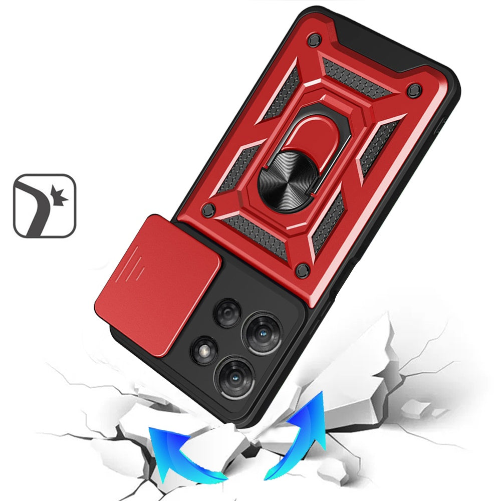 For Motorola Moto G Stylus 5G 2025 Hybrid Case with Slide Camera Lens Cover, Ring Kickstand, Heavy-Duty Dual Layer TPU, Fit Magnet Car Mount Case Cover