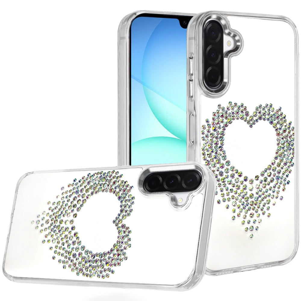 For Samsung Galaxy S25 Fan Edition /Galaxy S25 FE Angel Hearts Bling Glitter Diamond Hybrid TPU Cover, Colorful Frame Shockproof Protective Back Case Cover Silver