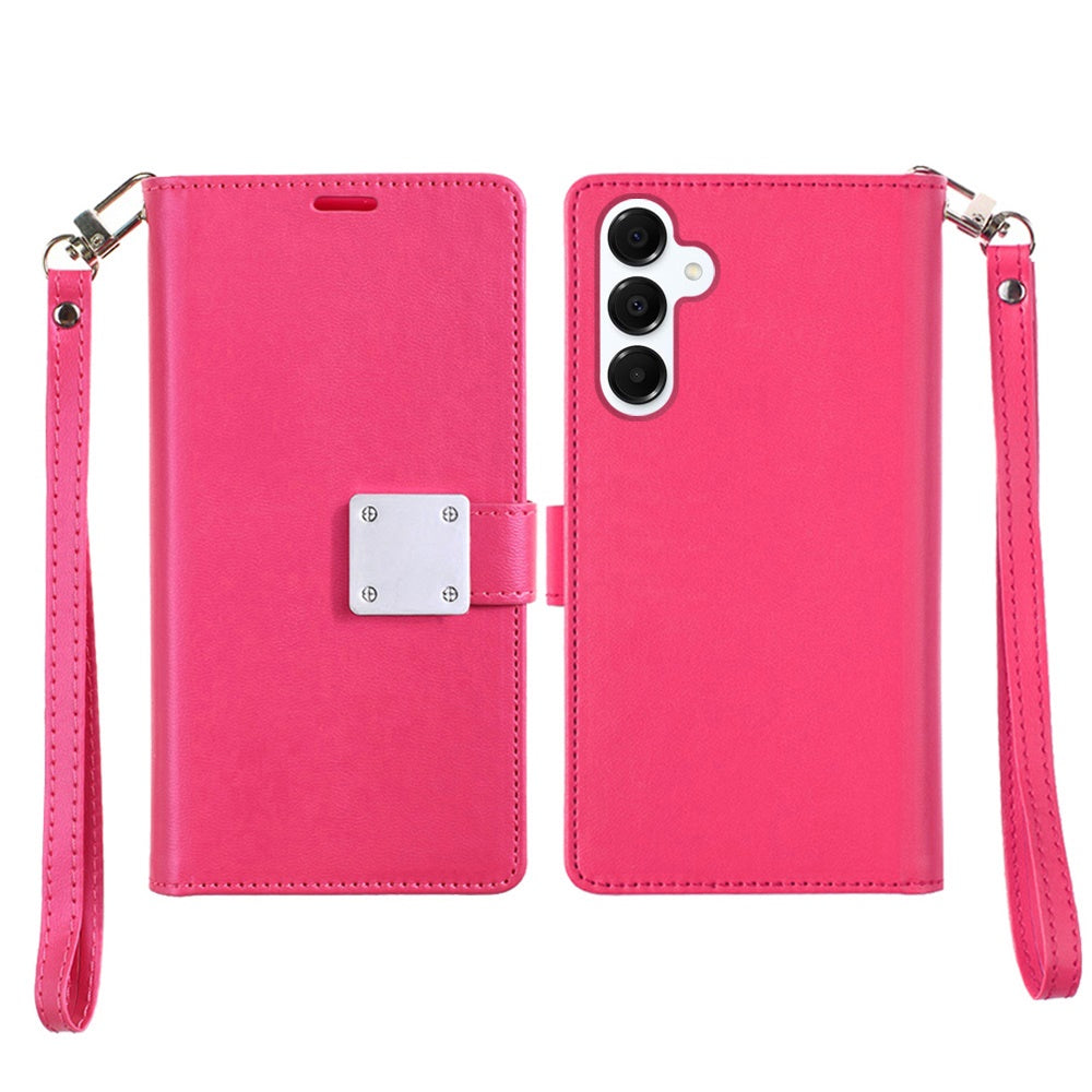 For Google Pixel 9A Wallet Cases PU Leather with Credit Card /ID /Cash Holder Slot Dual Flip Book Pouch, Stand and Strap Case Cover Hot Pink