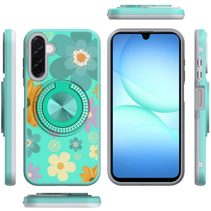 For Samsung Galaxy A17 5G Pattern Design Hybrid with Invisible Ring Stand & Magnetic Back, Shockproof Protective Grip Case Cover